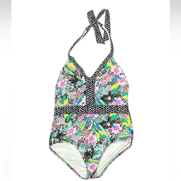 Lands End | Coastal Pool Tropical Floral Boho Halter One Piece Swimsuit Size 14 - Picture 5 of 5